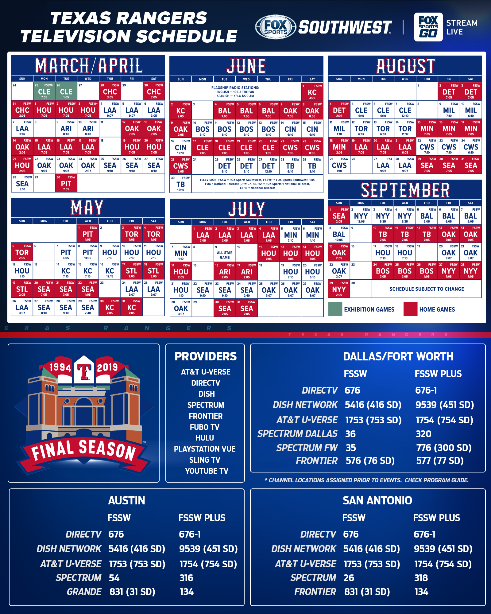Texas Rangers Printable Schedule