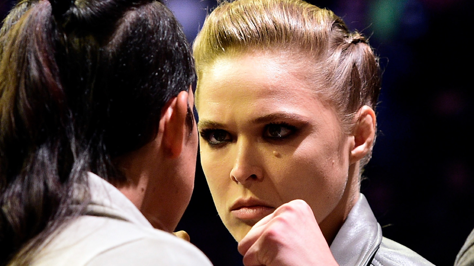 NEW YORK, NY - NOVEMBER 11:   (R-L) UFC 207 opponents Ronda Rousey and Amanda Nunes face off during the UFC 205 weigh-in inside Madison Square Garden on November 11, 2016 in New York City. (Photo by Mike Roach/Zuffa LLC/Zuffa LLC via Getty Images)