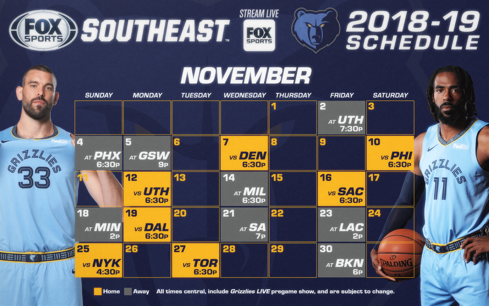 Memphis Grizzlies TV Schedule: November | FOX Sports1600 x 1000