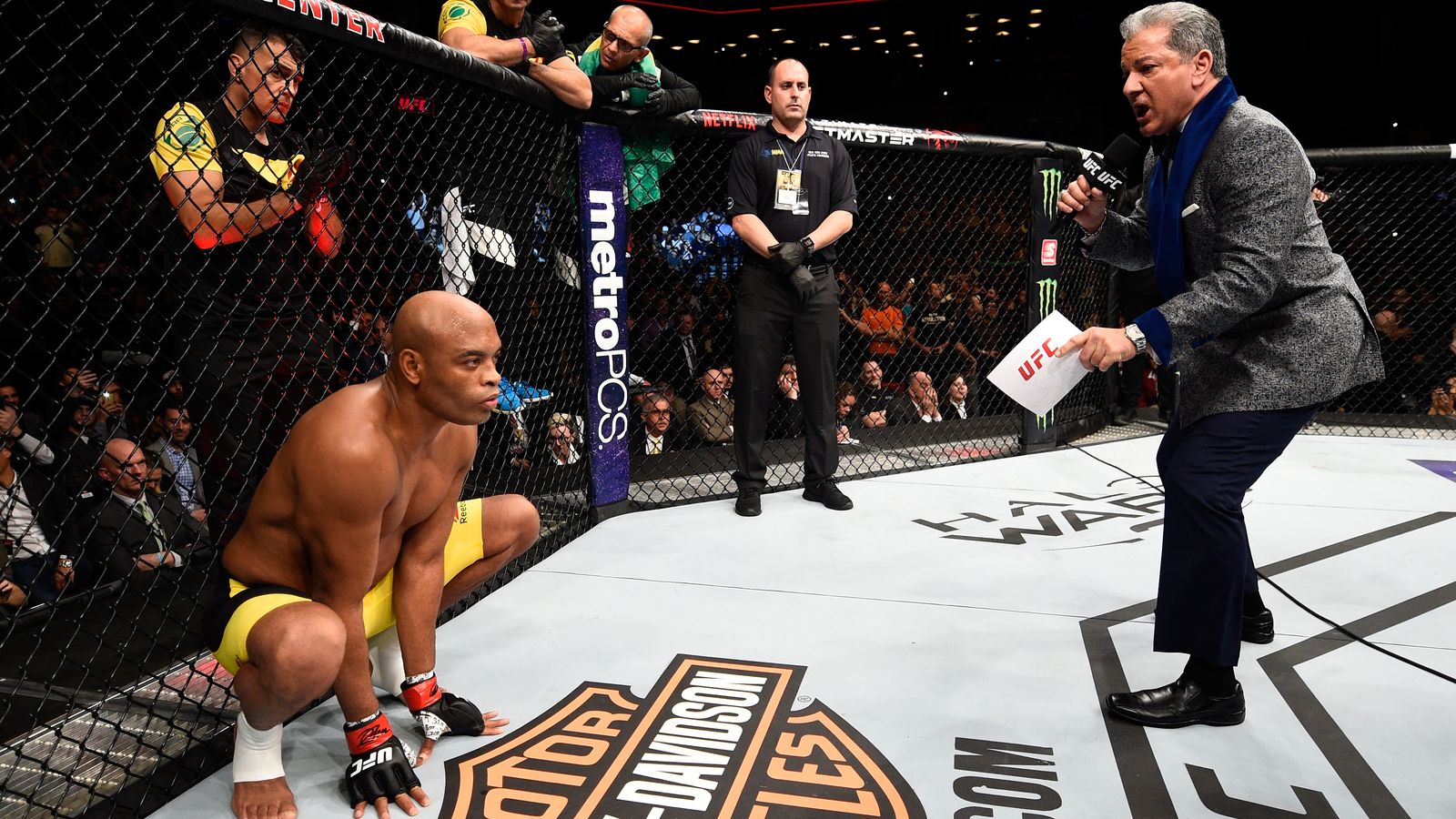 BROOKLYN, NEW YORK - FEBRUARY 11:  Anderson Silva of Brazil enters the Octagon before facing Derek Brunson in their middleweight bout during the UFC 208 event inside Barclays Center on February 11, 2017 in Brooklyn, New York. (Photo by Jeff Bottari/Zuffa LLC/Zuffa LLC via Getty Images)