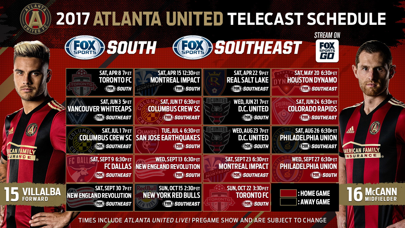 Atlanta United 2017 TV schedule