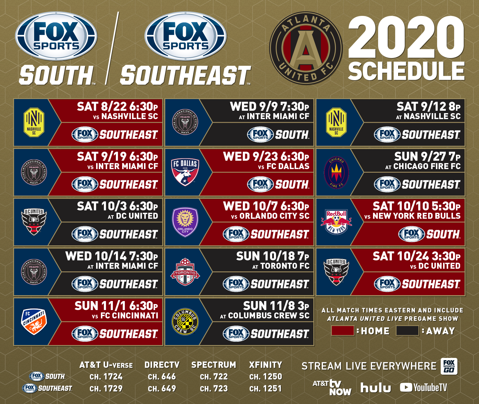 Atlanta United TV schedule on FOX Sports South, FOX Sports Southeast
