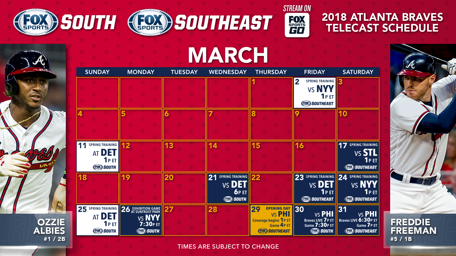 Atlanta Braves TV Schedule: March | FOX Sports