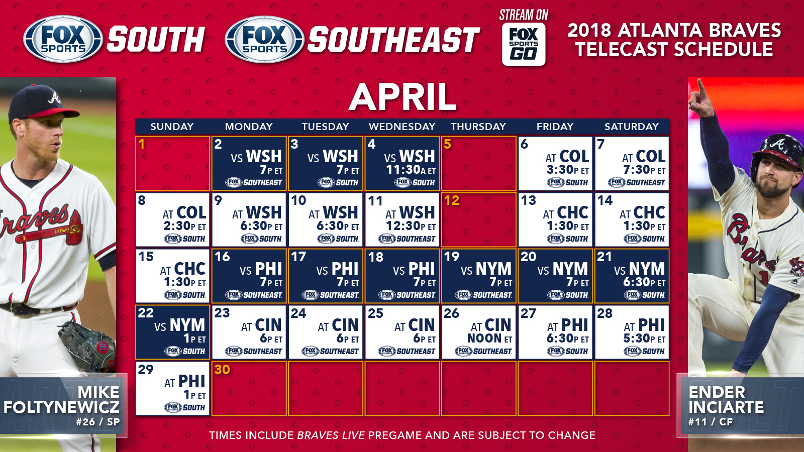 Atlanta Braves TV Schedule April FOX Sports