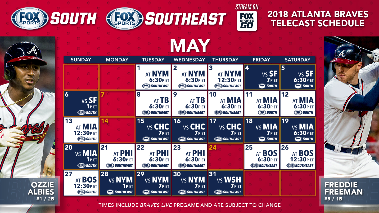 Atlanta Braves TV Schedule: May | FOX Sports