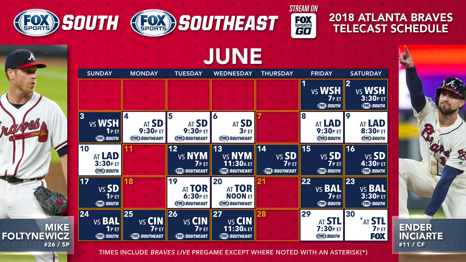 Atlanta Braves TV Schedule: June | FOX Sports