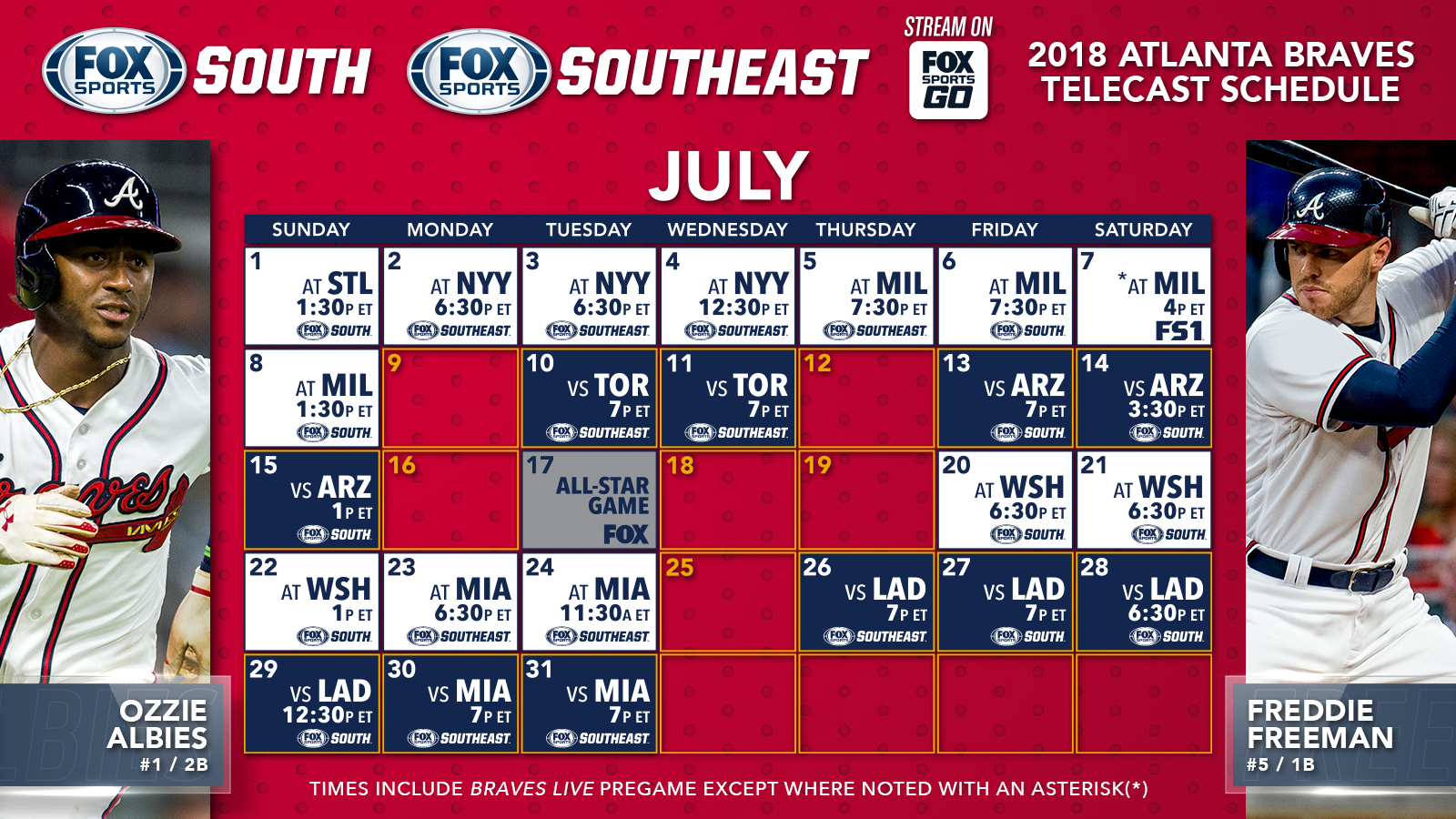 Atlanta Braves TV Schedule: July | FOX Sports