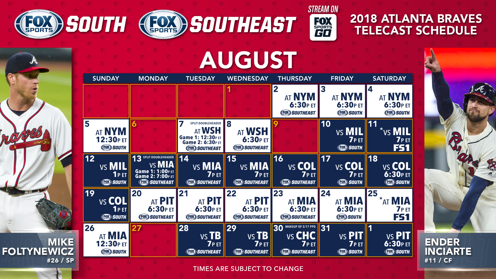 Atlanta Braves TV Schedule: August | FOX Sports