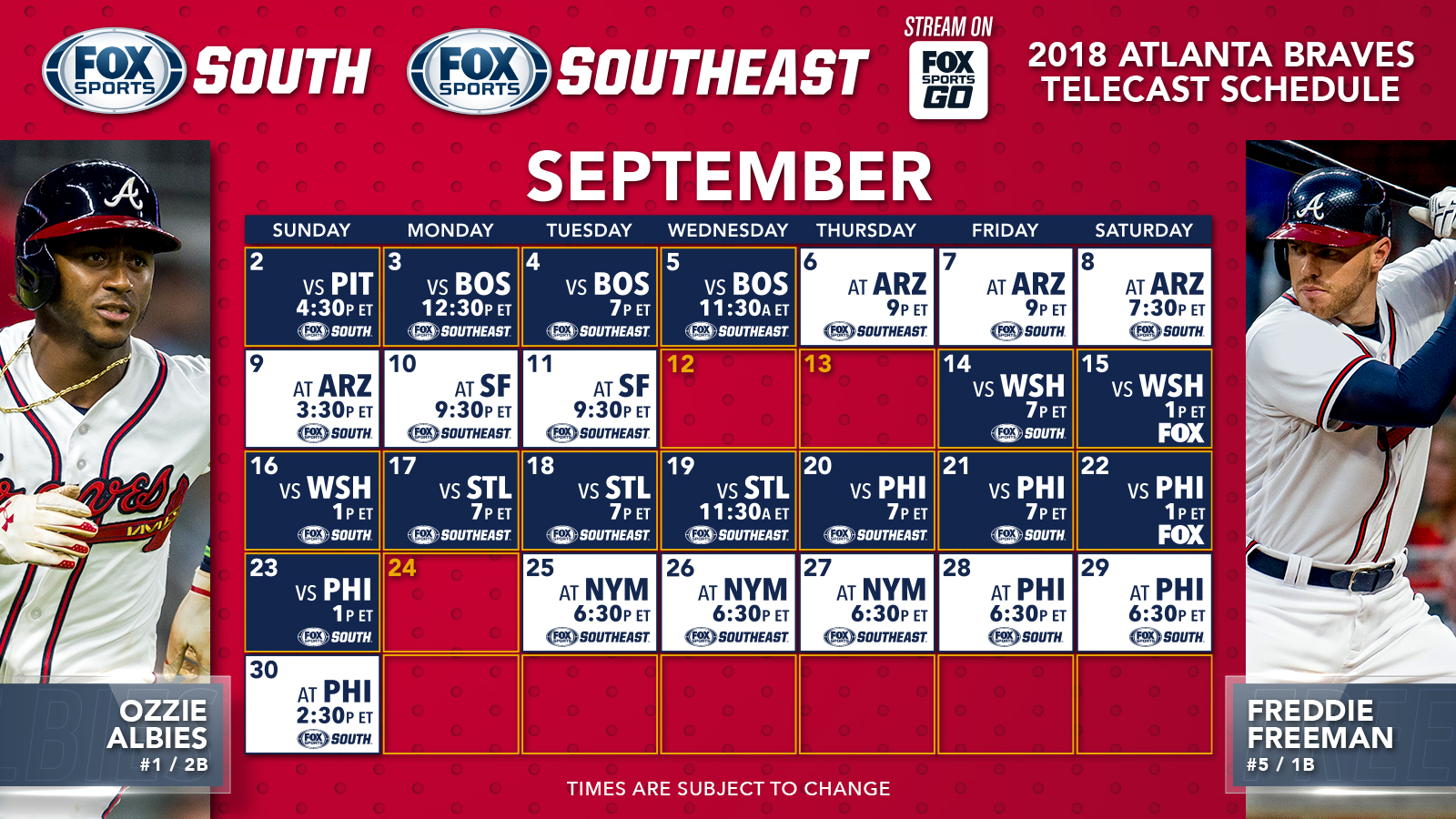 Atlanta Braves Tv Schedule September October Fox Sports