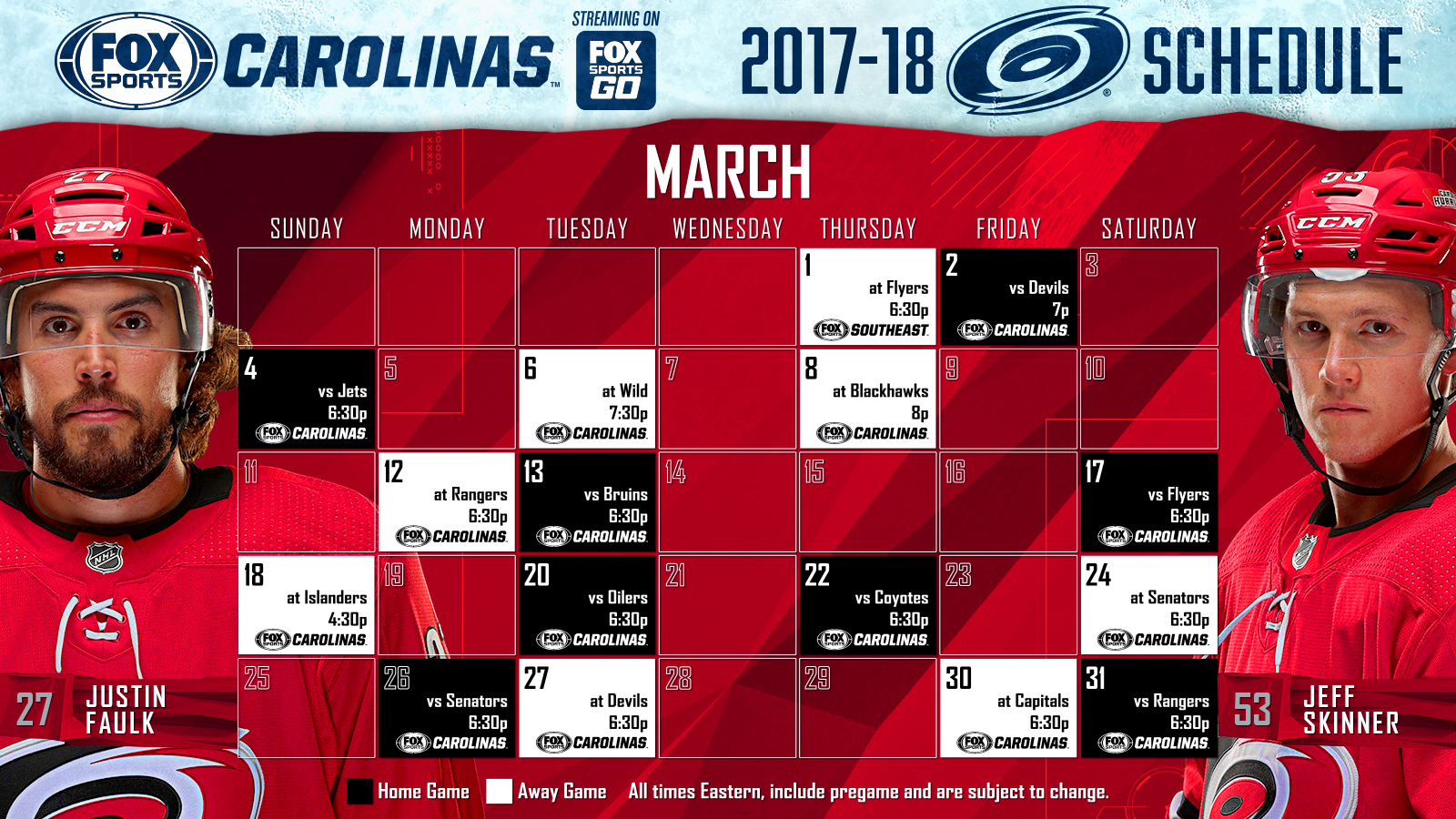 Carolina Hurricanes TV Schedule: March | FOX Sports
