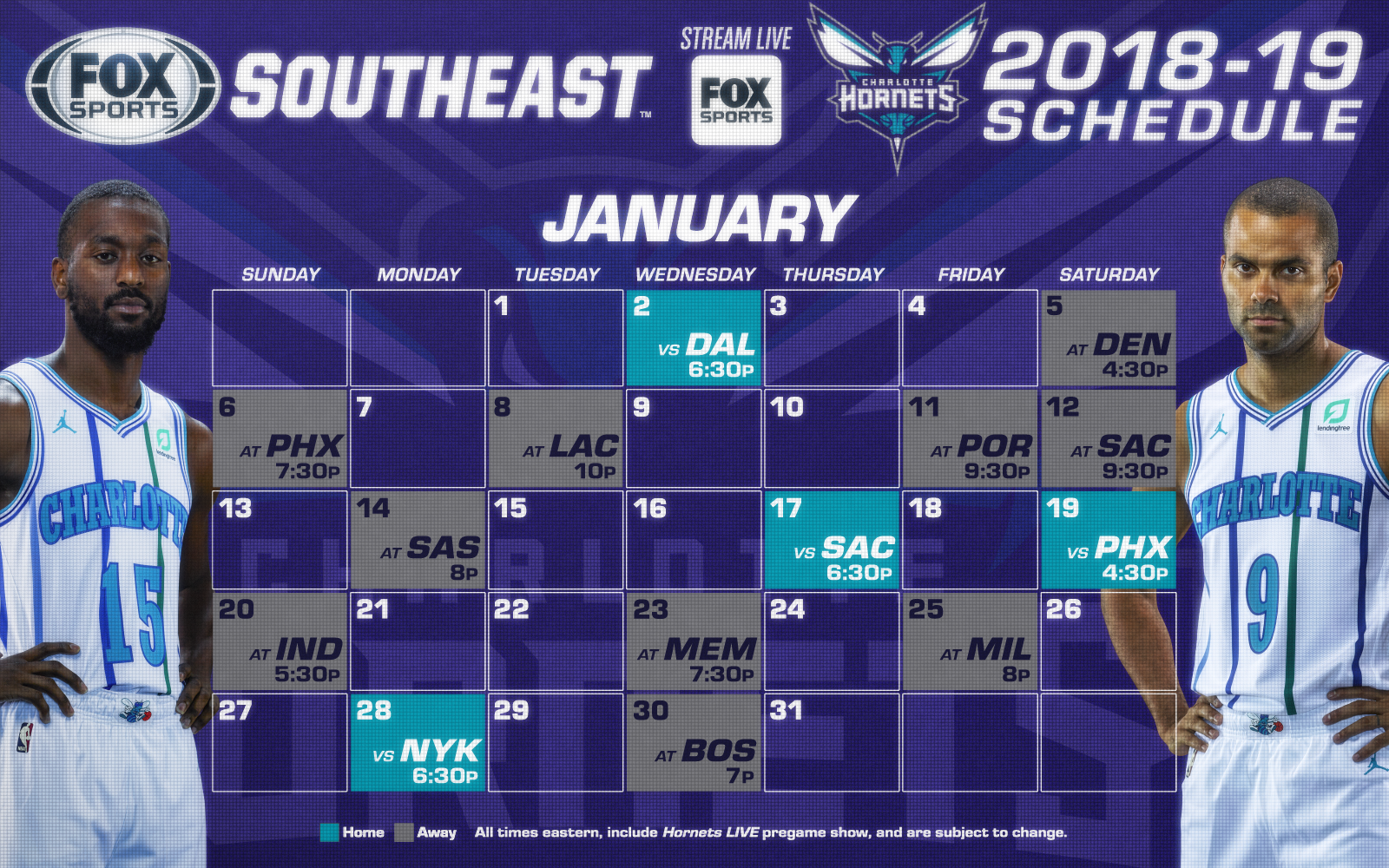 Charlotte Hornets Schedule: January | FOX Sports