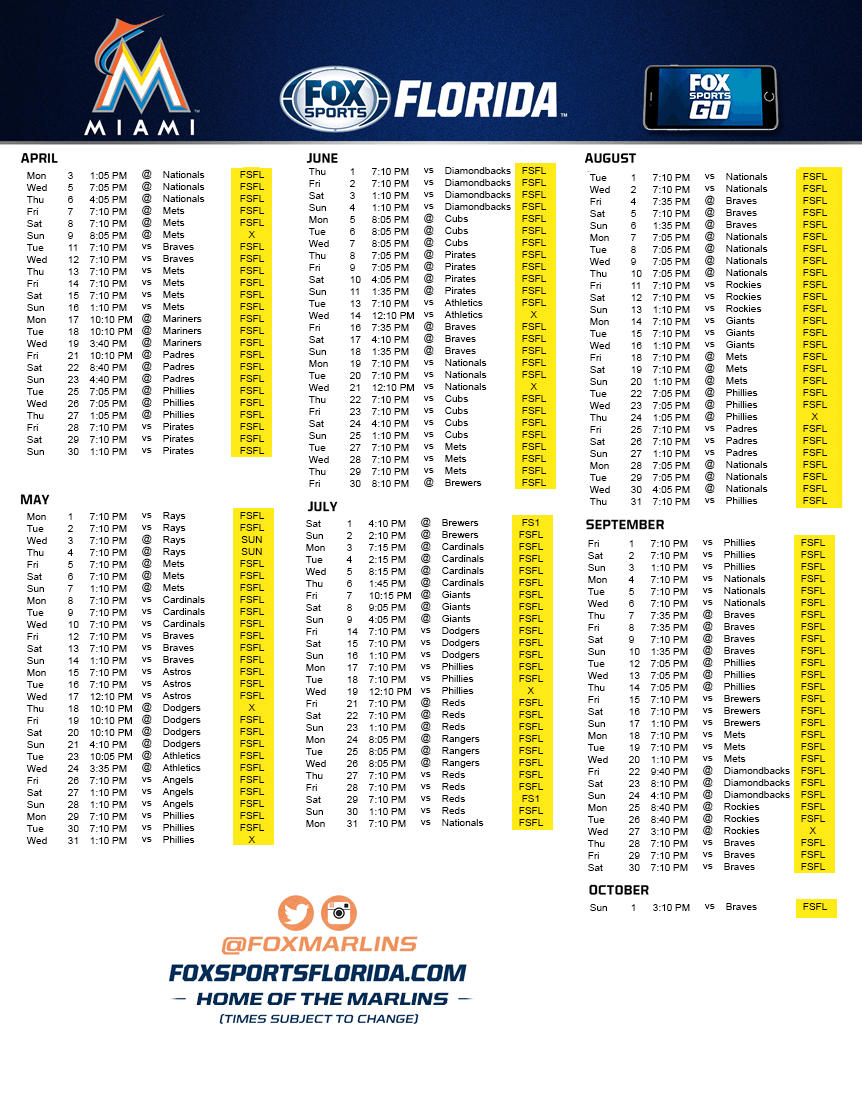 FOX Sports Florida announces 2017 Miami Marlins broadcast schedule