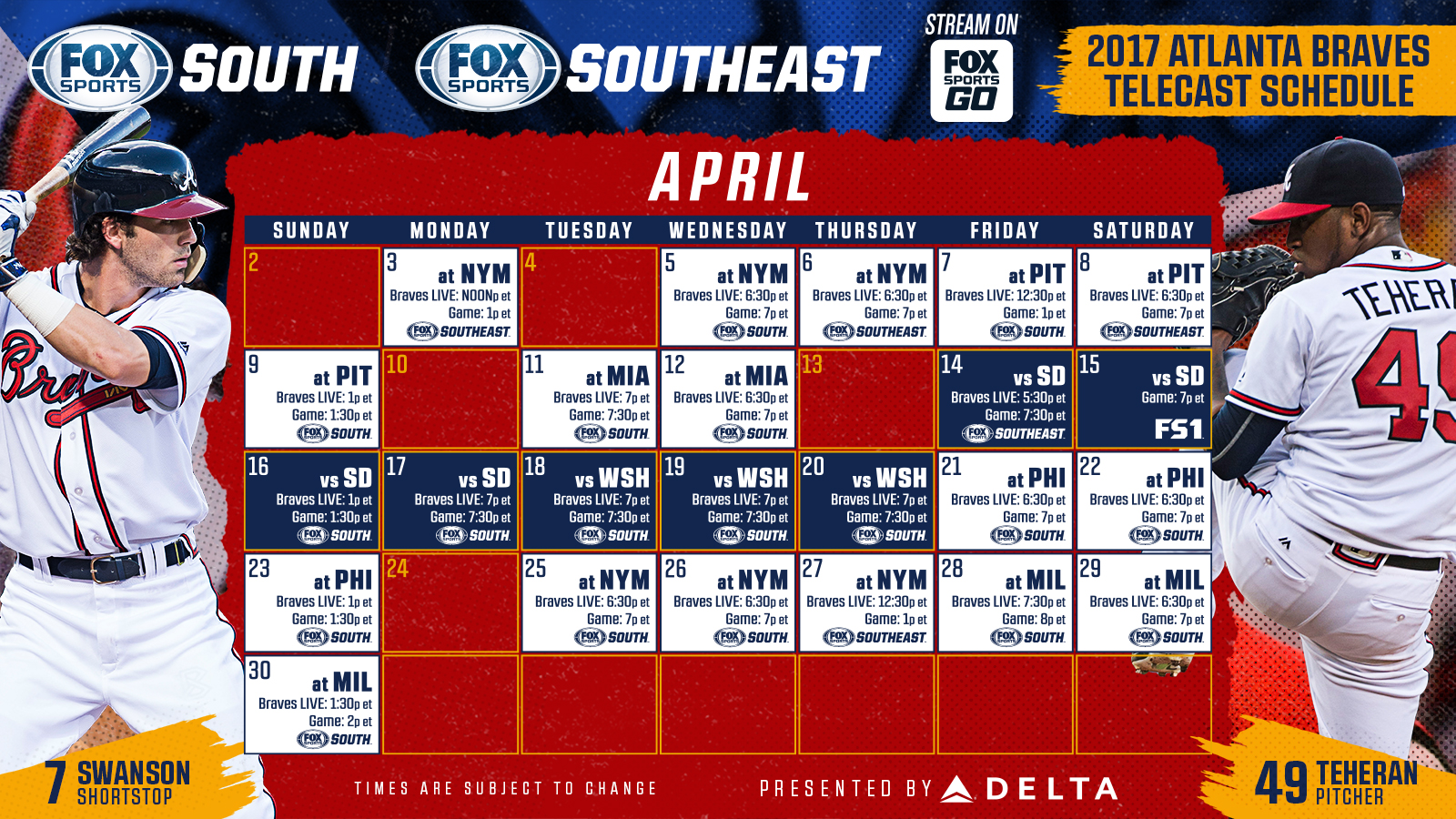 Atlanta Braves TV Schedule April FOX Sports