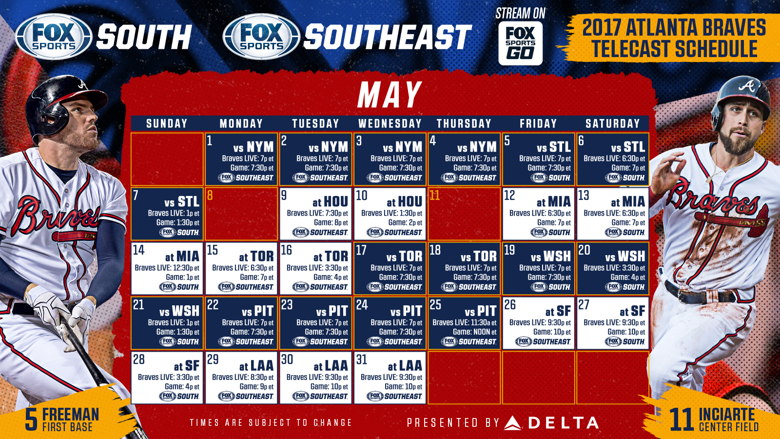 Atlanta Braves TV Schedule: May | FOX Sports