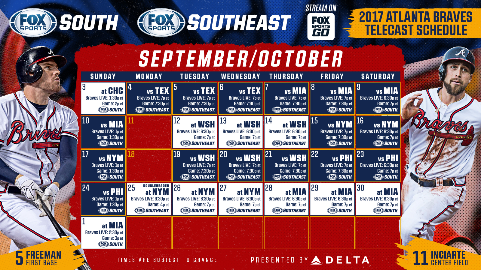 Atlanta Braves TV Schedule September/October FOX Sports
