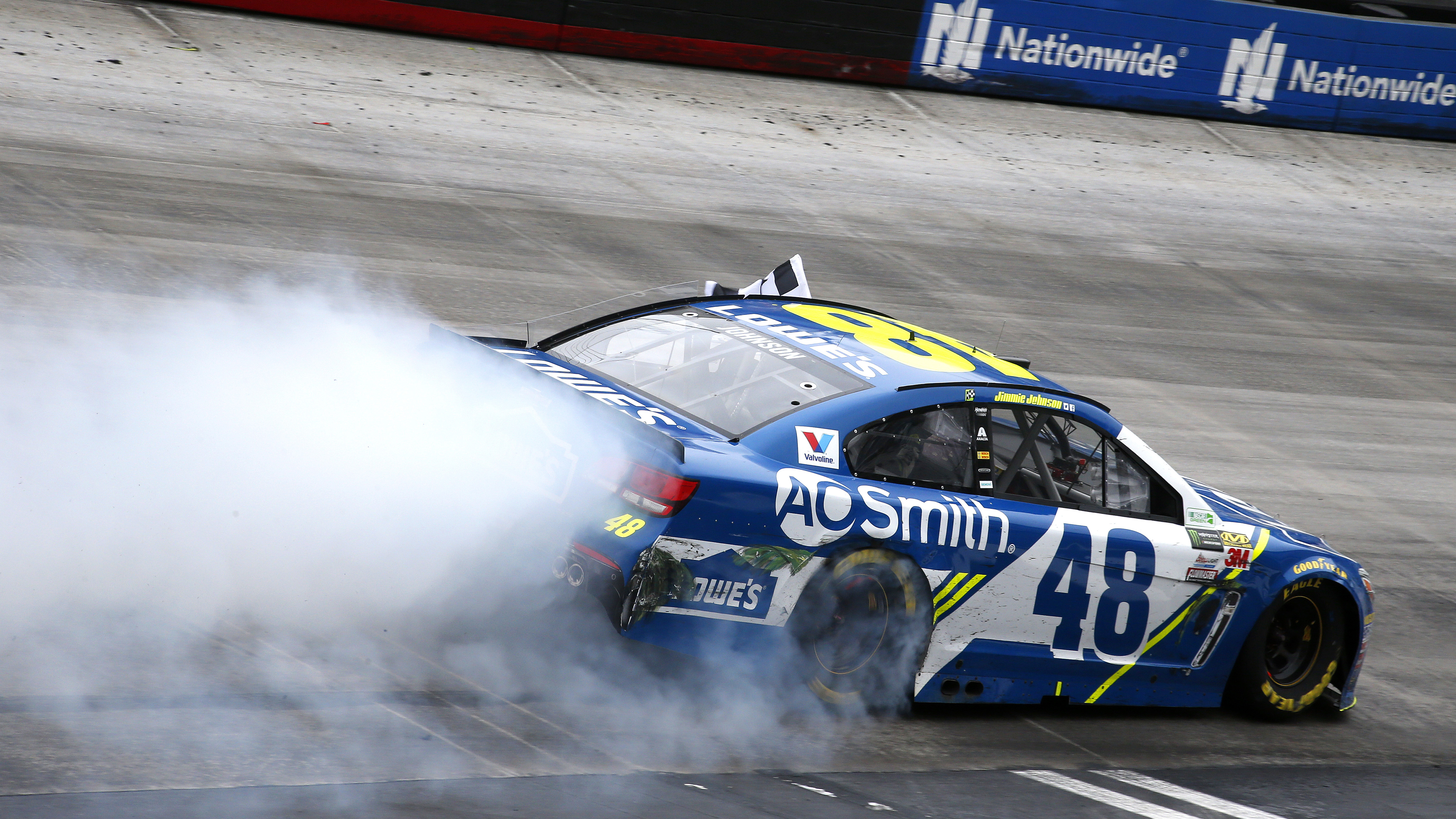 Monster Energy NASCAR Cup Series Food City 500 Bristol Motor Speedway, Bristol, TN USA Monday 24 April 2017 Jimmie Johnson celebrates his victory World Copyright: Lesley Ann Miller LAT Images ref: Digital Image lam_170424BMS36630