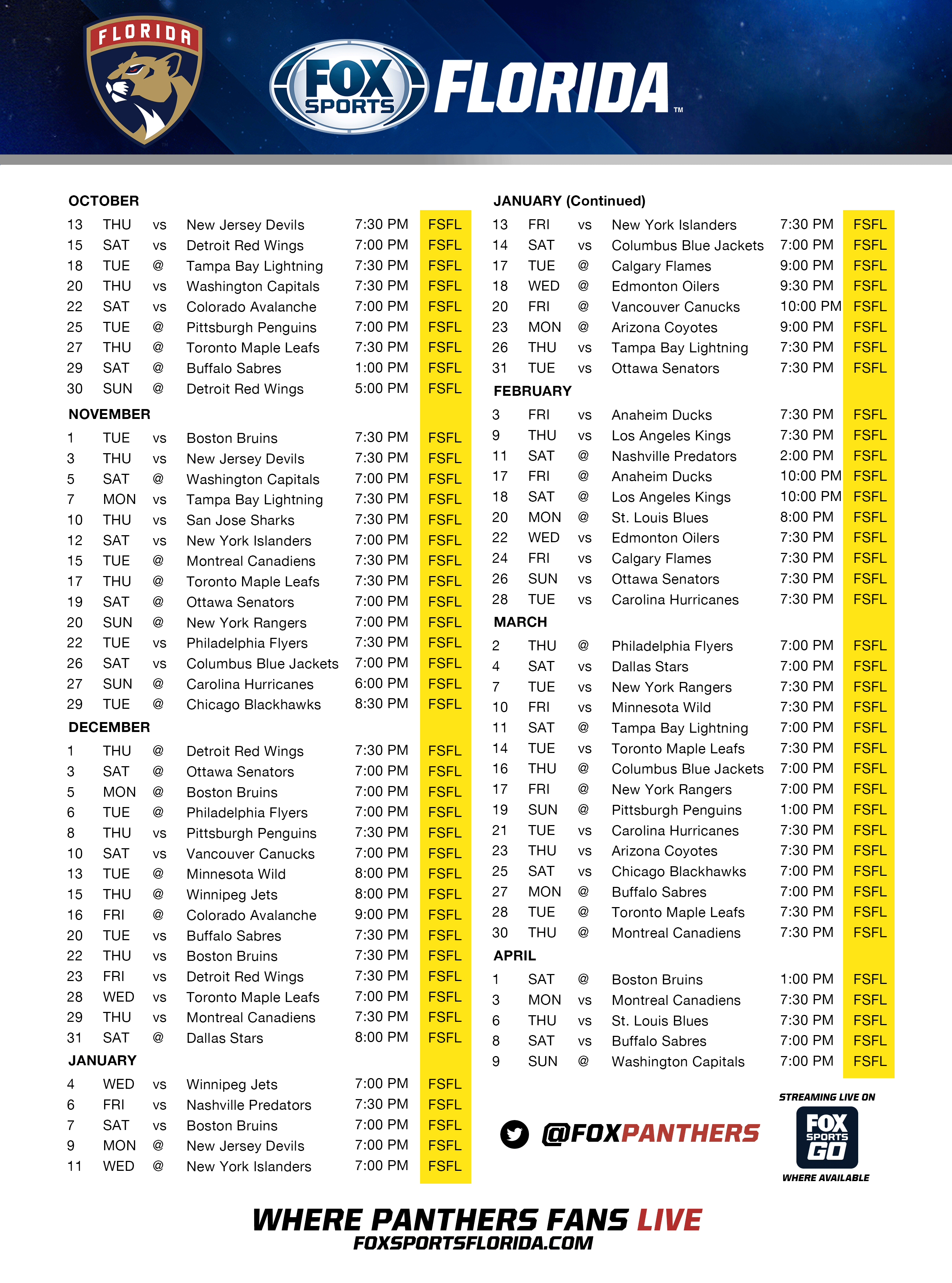 Panthers Schedule Printable
