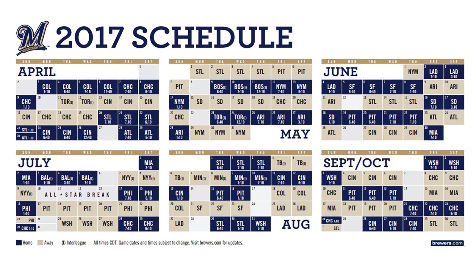 Brewers announce 2017 schedule, open at home | FOX Sports